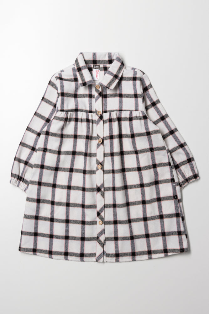 Check Shirt Dress With Pockets White