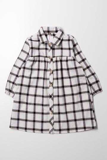 Check Shirt Dress With Pockets White