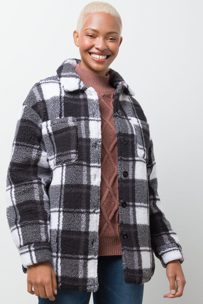 Check Sherpa Shacket Black