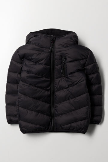 Basic Hooded Puffer Jacket Black