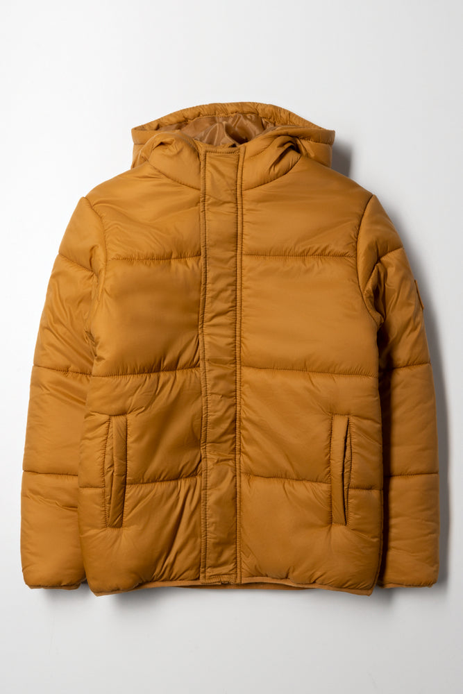 Hooded Puffer Jacket Tan