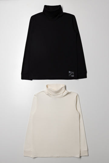 2 Pack Long Sleeve Polonecks Black And Cream