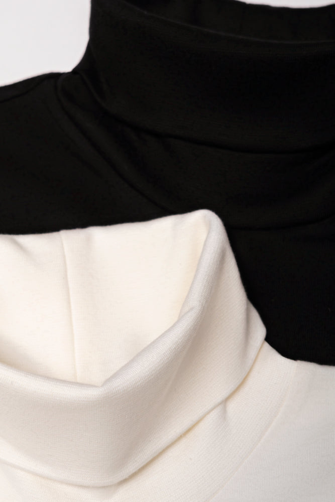 2 Pack Long Sleeve Polonecks Black And Cream