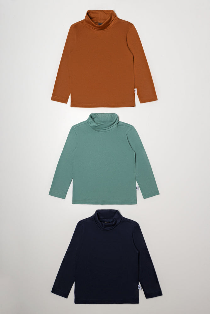 3 Pack Polonecks Brown, Green And Navy