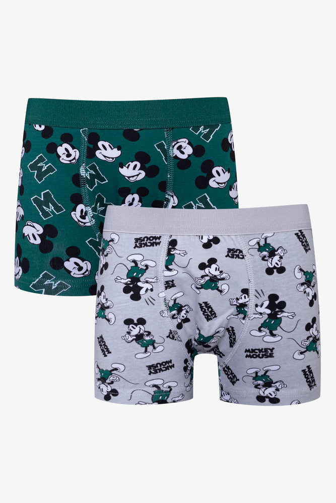 Mickey Mouse 2 Pack Boxers Green And Grey