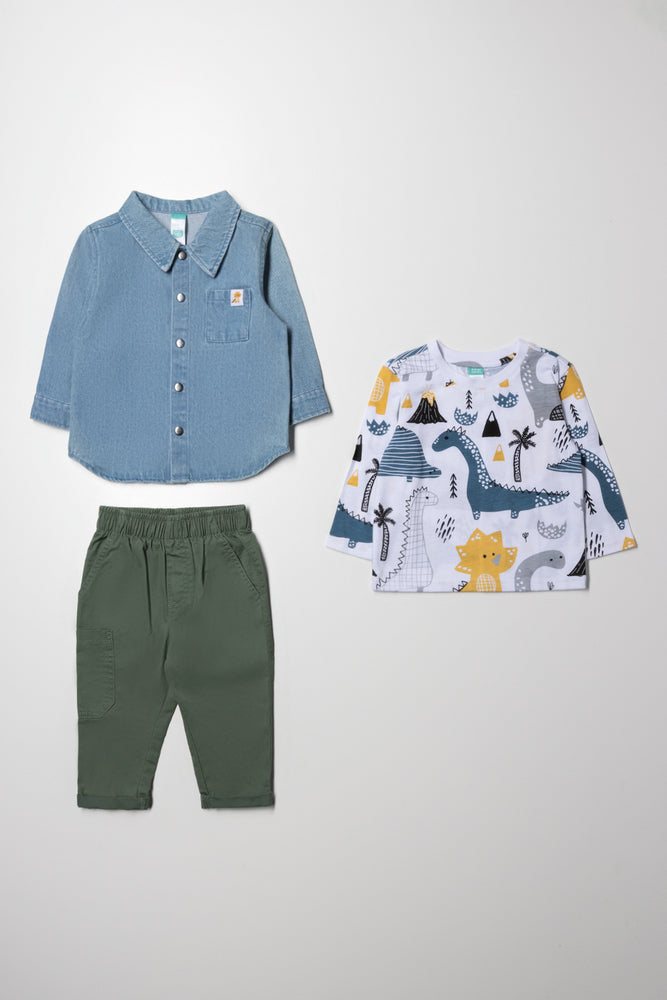 3 Piece Denim Shirt, Long Sleeve T-Shirt And Pants Set Multi (4)