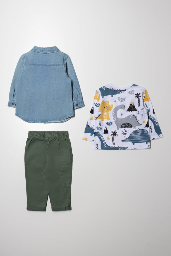 3 Piece Denim Shirt, Long Sleeve T-Shirt And Pants Set Multi (5)