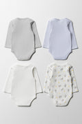 4 Pack Long Sleeve Bodyvests Grey, Blue And White (5)