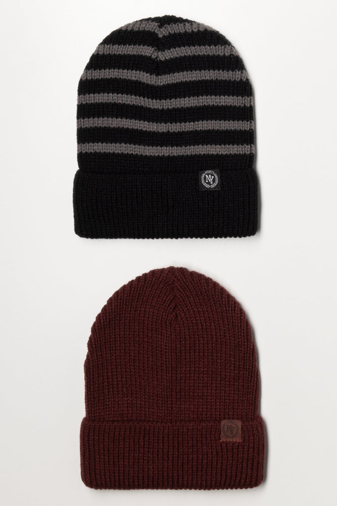 2 Pack Beanies Burgundy & Black