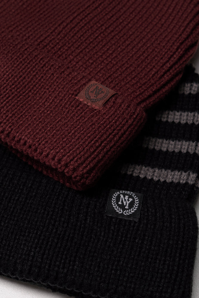 2 Pack Beanies Burgundy & Black