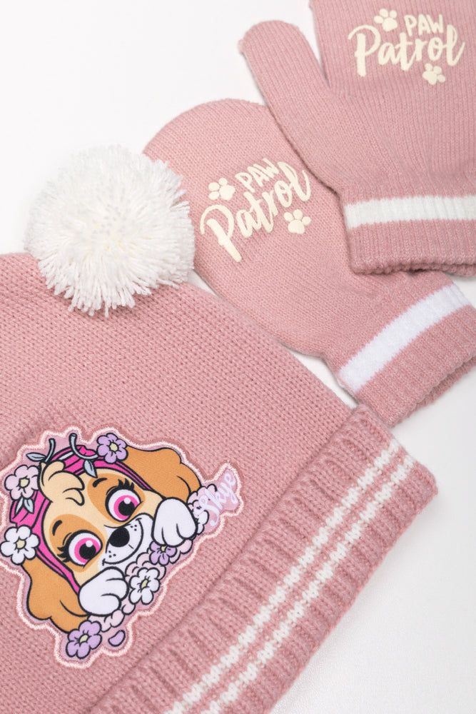 Paw Patrol Beanie And Mittens Set Pink (1)