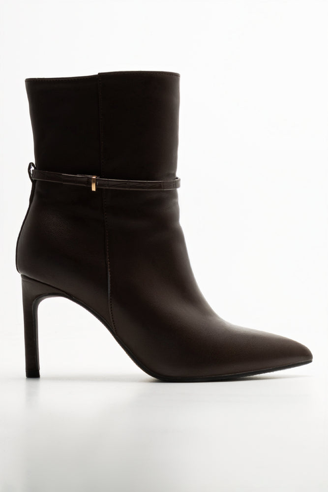 Croc Trim Stiletto Boots Brown