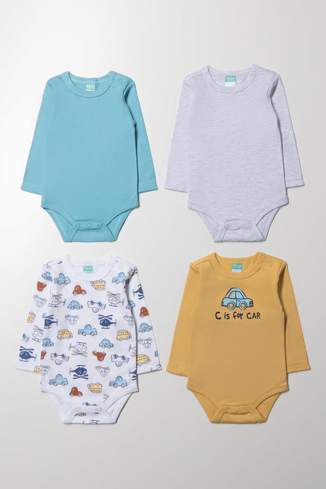 4 Pack Long Sleeve Bodyvests Blue