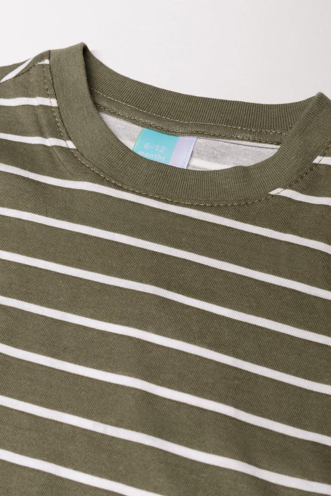 Stripe Long Sleeve T-Shirt Natural And Green (1)