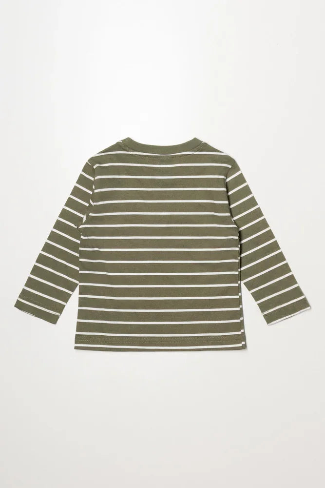Stripe Long Sleeve T-Shirt Natural And Green (2)