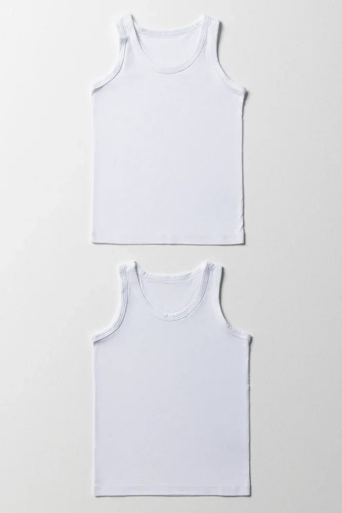 2 Pack Sleeveless Vests White