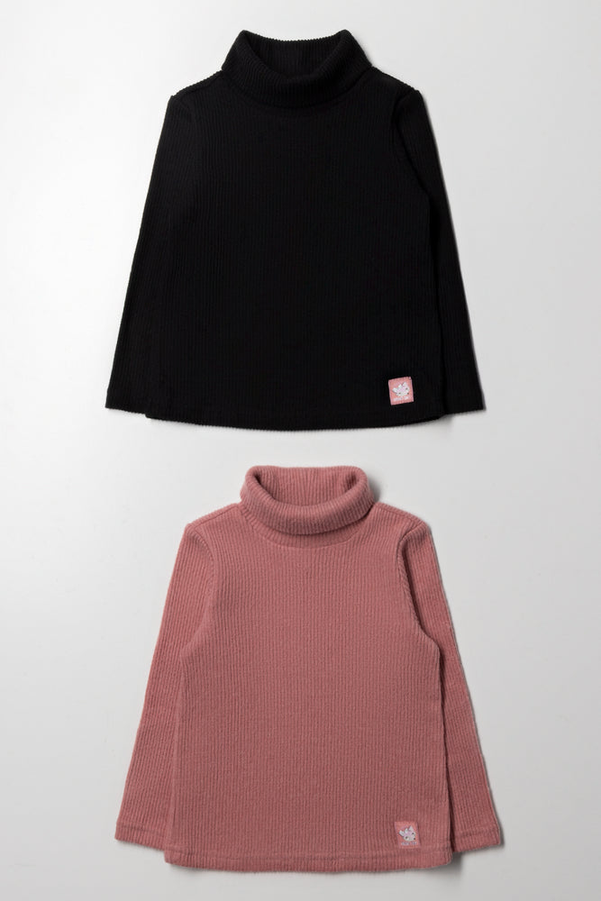 2 Pack Long Sleeve Polonecks Pink And Black