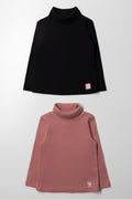 2 Pack Long Sleeve Polonecks Pink And Black
