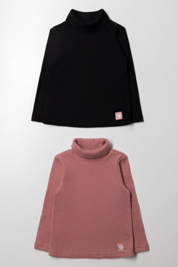 2 Pack Long Sleeve Polonecks Pink And Black