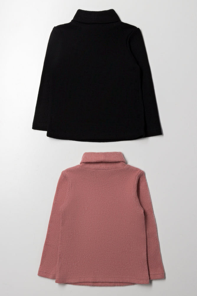 2 Pack Long Sleeve Polonecks Pink And Black (2)