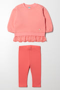 Anglaise Trim Top And Leggings Set Peach