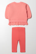 Anglaise Trim Top And Leggings Set Peach (3)