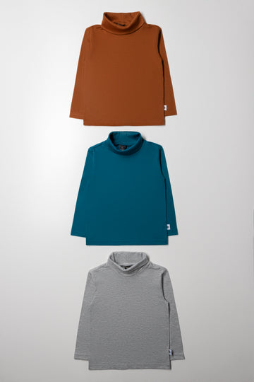 3 Pack Polonecks Brown, Grey And Blue