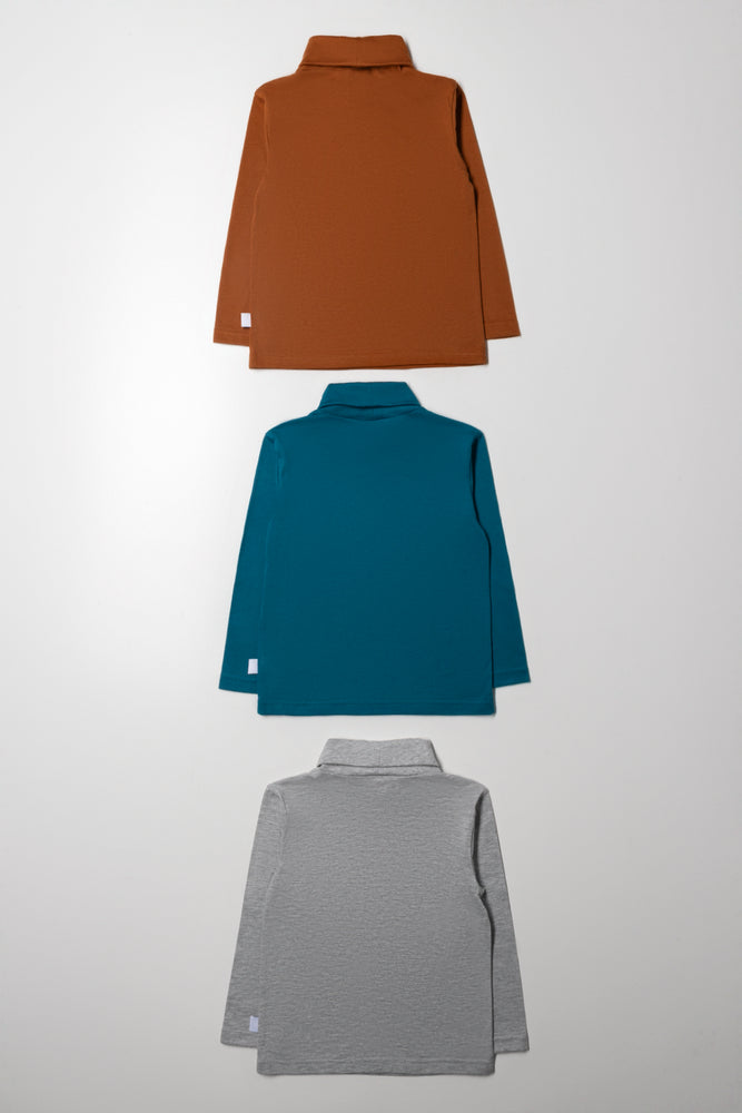 3 Pack Polonecks Brown, Grey And Blue (2)