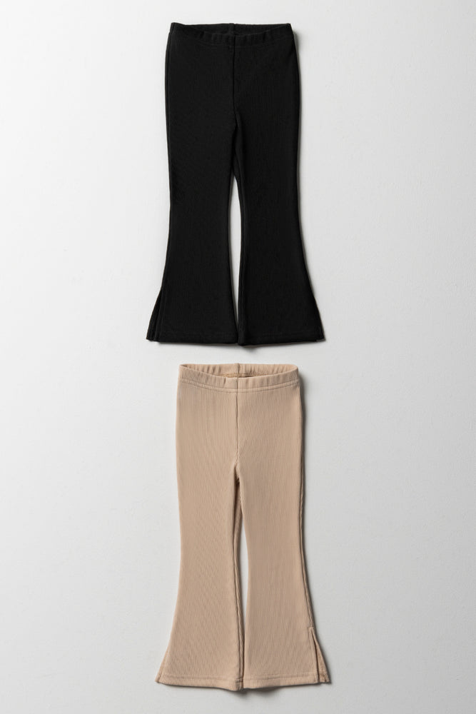2 Pack Flare Leggings Natural And Black