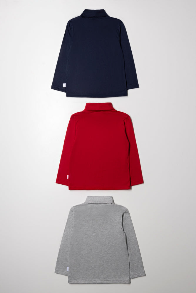 3 Pack Polonecks Navy, Grey And Red (2)