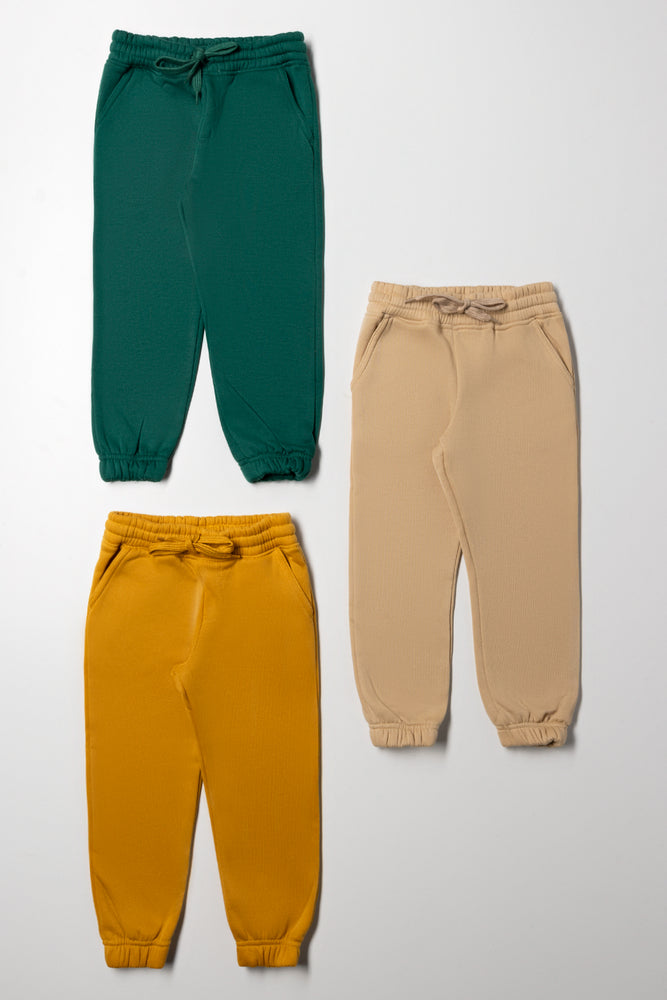 3 Pack Trackpants Green, Yellow And Natural