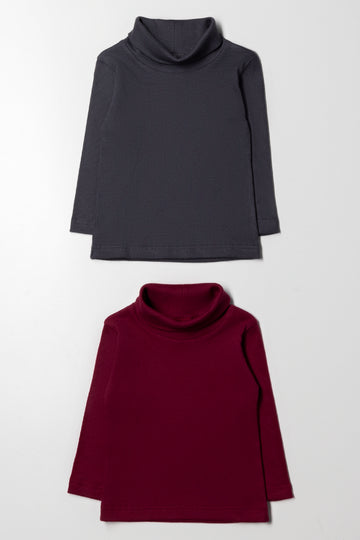 2 Pack Polonecks Dark Grey And Burgundy