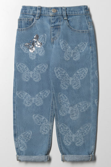 Butterfly Mini Mom Denim Jeans Blue