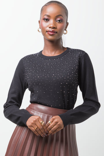 Embellished Long Sleeve Jersey Black