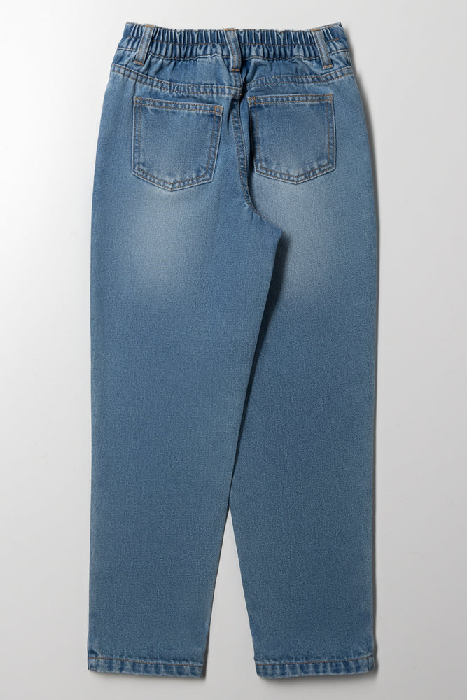 Mini  Mom Abrasion Denim Jeans Blue (4)