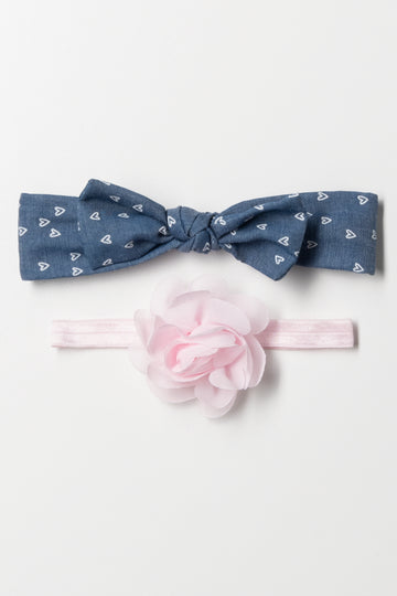 2 Pack Denim And Flower Headbands Blue And Pink