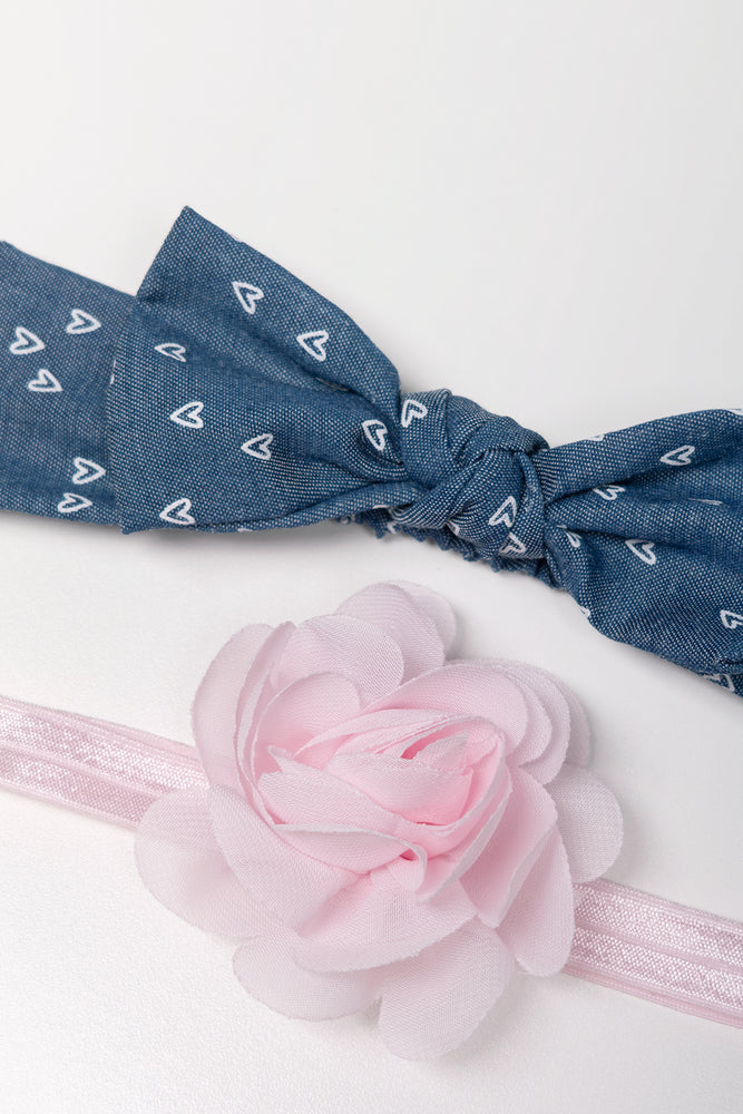 2 Pack Denim And Flower Headbands Blue And Pink (1)