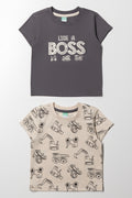 2 Pack Like A Boss T-Shirts Grey And Natural