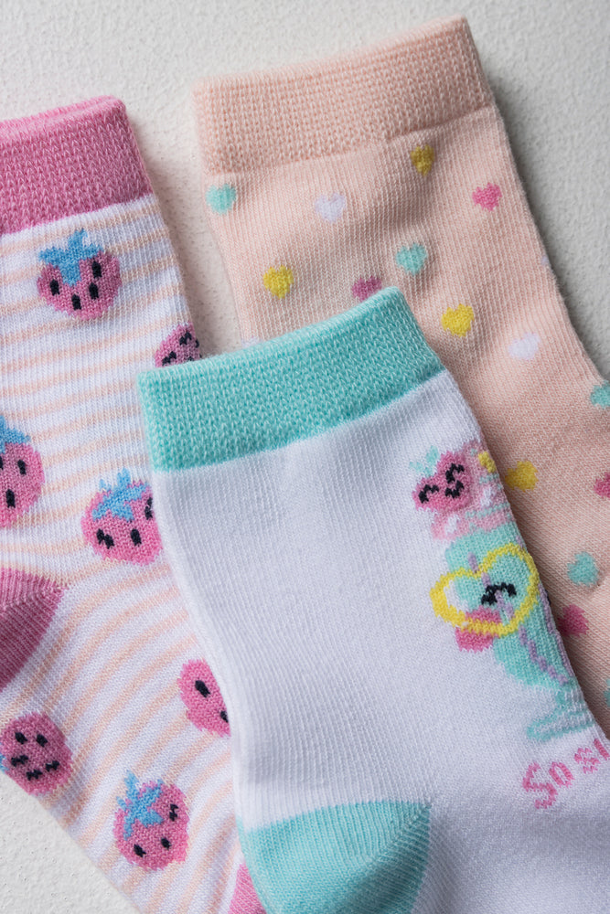 3 Pack Strawberry Ice Cream Socks Pink, Green And Peach (1)