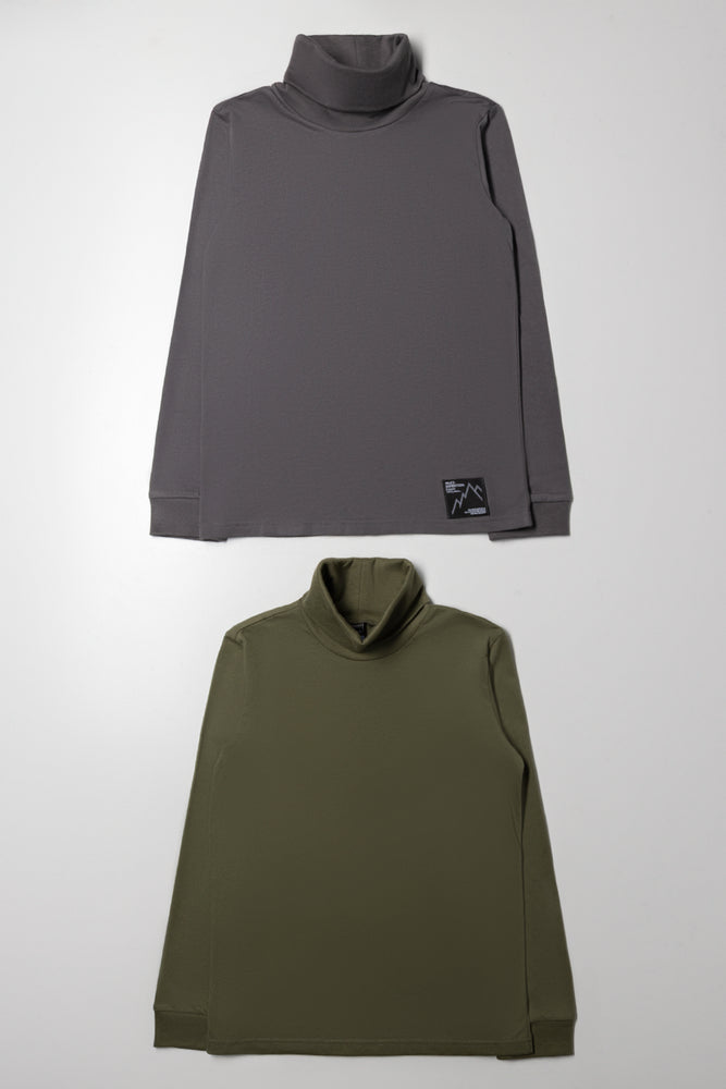 2 Pack Long Sleeve Polonecks Dark Grey And Green