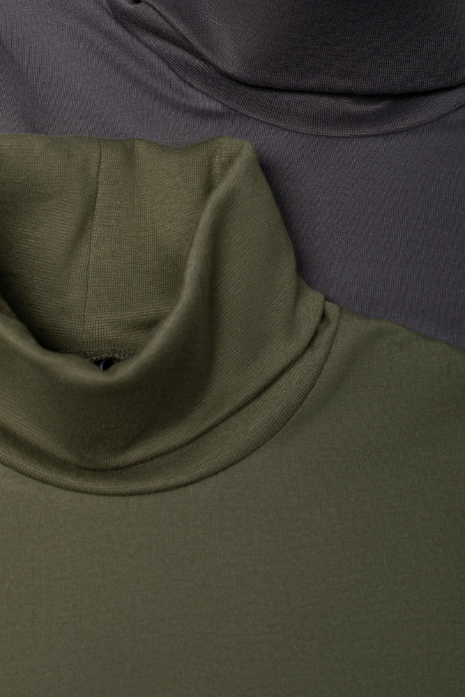 2 Pack Long Sleeve Polonecks Dark Grey And Green
