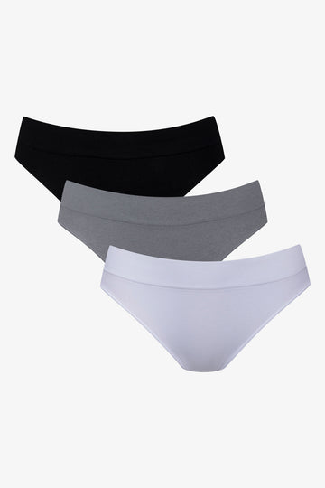 3 Pack Seam-Free Bikini Black, Grey And White