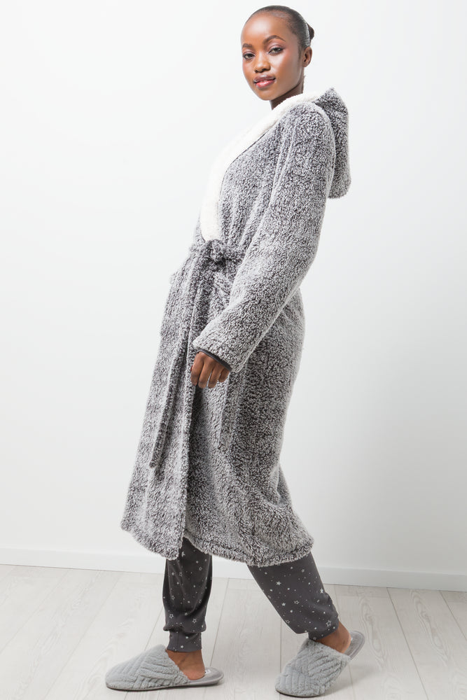 Hooded Sherpa Gown Grey