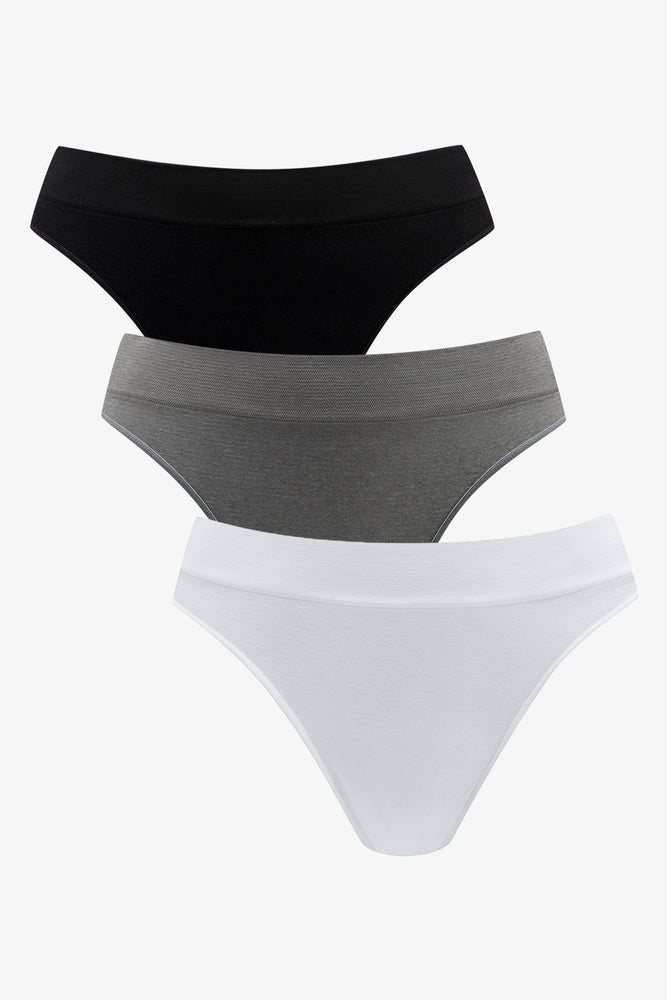 3 Pack Seam-Free Thongs Black, Grey And White (1)