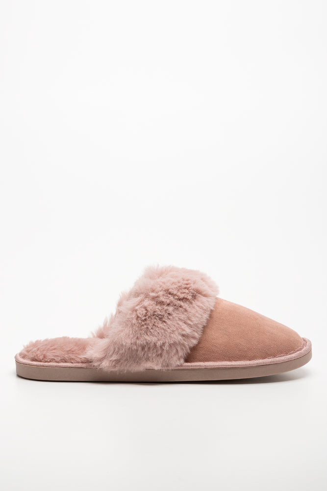 Fur Trim Slippers Pink