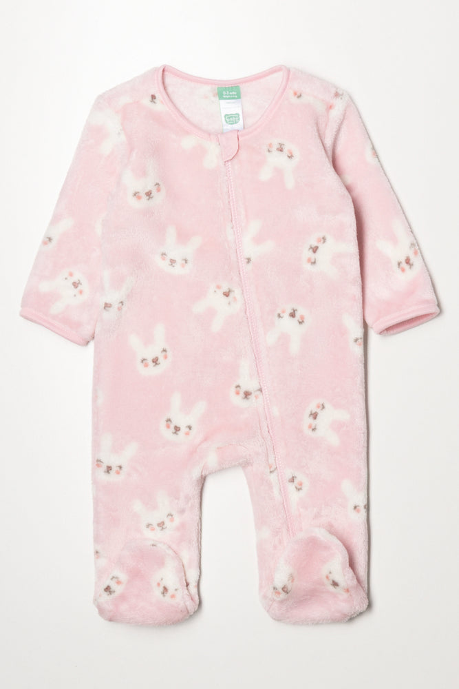Bunny Printed Babygrow Pink