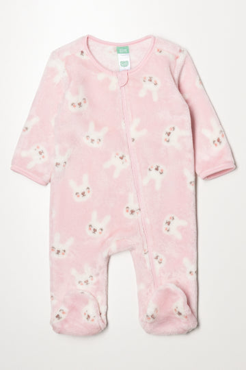Bunny Printed Babygrow Pink