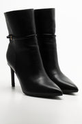 Croc Trim Stiletto Boots Black