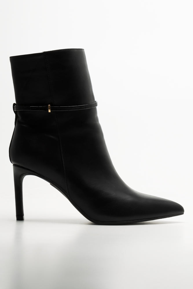 Croc Trim Stiletto Boots Black