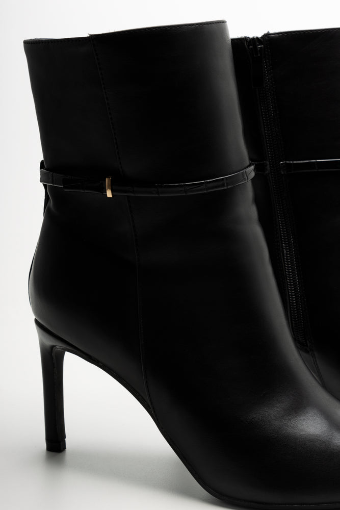 Croc Trim Stiletto Boots Black (3)